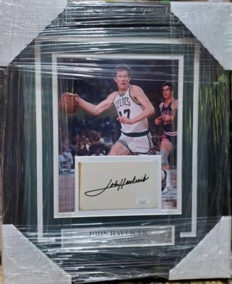 NICE FRAMED & MATTED Celtics John Havlicek NBA Index Autographed JSA COA 8x10 - Image 1 of 4