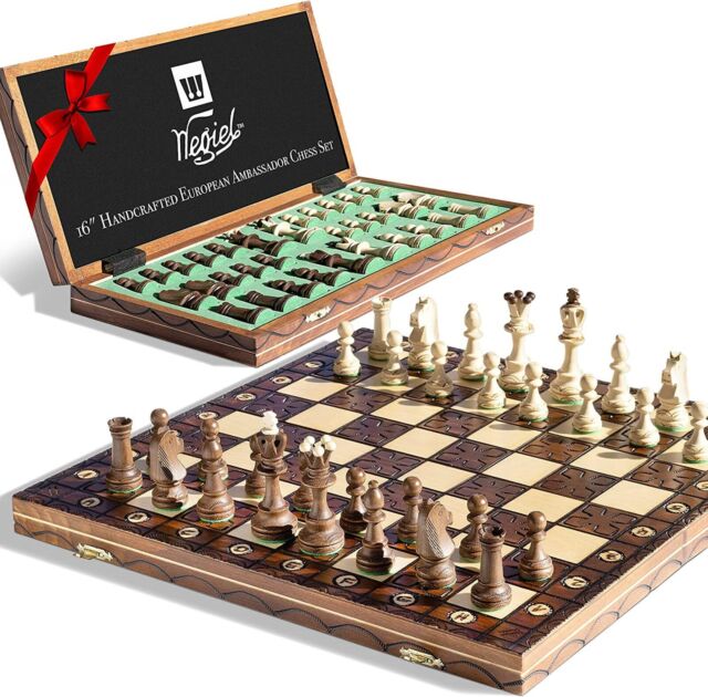 GALANT Exclusive Hand Carved Wooden Chess Set 58 x 58cm Extra Large chess  Board