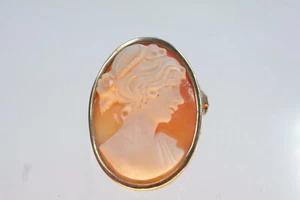 Hermoso colgante de cameo / broche oro amarillo 375 con hermosa vista antigua de mujer - Imagen 1 de 7