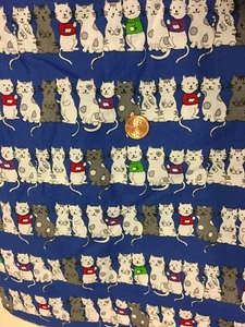 2016 Fabric Traditions Fabric Blue white red gray Kitty Cat Sweaters 5 yards 44" - Picture 1 of 3