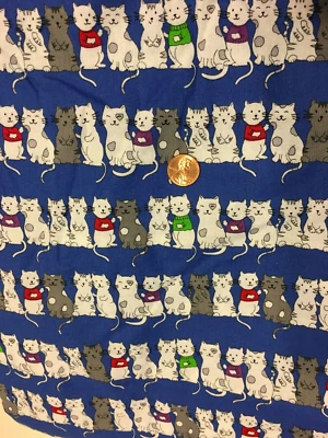 2016 Fabric Traditions Fabric Blue white red gray Kitty Cat Sweaters 5 yards 44" - Image 1 of 3