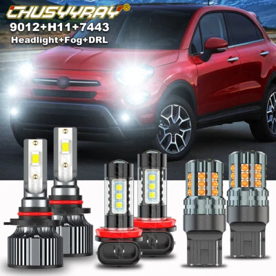 For Fiat 500 2012-2019 -Combo 6500K LED Headlight + Fog Light + DRL Light Bulbs - Image 1 of 4
