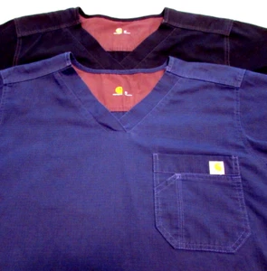 Carhartt Scrub Top Men's Medium Lot of 2 Blue Black Ripstop V-Neck Chest Pocket - Picture 1 of 13