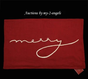 Funda de almohada lumbar bordada FELIZ Pottery Barn Navidad vacaciones ROJA NUEVA CON ETIQUETAS - Imagen 1 de 1