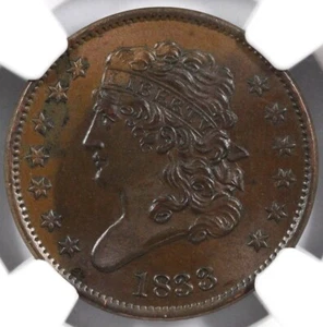 1833 1/2c C-1 Classic Head Half Cent NGC MS 64 BN - Picture 1 of 5