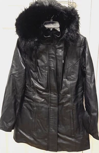 Women New Croft&Barrow Black Leather Long Sleeve Hooded Full-Zip Outwear Size S - Picture 1 of 6