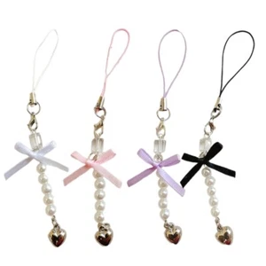 Fashion Bowknot Heart Bead Pendant Phone Straps Lanyard Keychain Strap - Zdjęcie 1 z 12