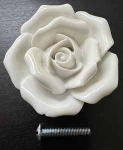 6x White Rose Flower Ceramic decor Drawer/Dresser/Cabinet/Furniture Pull Knob - Picture 1 of 4