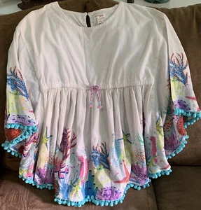GIRLS FLOWY DOLMAN TOP SIZE 10/12 SUMMER SEASHELLS SUPER CUTE!! - Picture 1 of 3