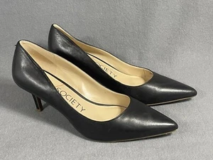 Sole Society Pumps Womens 10M Black Leather Pointed Closed Toe Heels Shoes - Picture 1 of 10