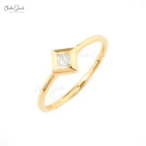 Handmade 14K Yellow Gold Princess Cut 2.4mm Diamond Ring Bezel Set Stacking Band - Picture 1 of 9