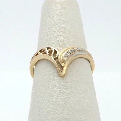 14k Gold Diamond V Notched Chevron Engagement Ring Enhancer Wedding Band Wrap - Image 1 of 4