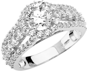2.75 Ct Round Real 14K White Gold Halo Simulated Pavé Engagement Wedding Ring - Picture 1 of 1