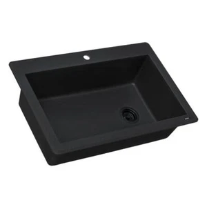 Ruvati Drop-in Kitchen Sink 33"x22" Single Bowl Granite Composite Midnight Black - Picture 1 of 8