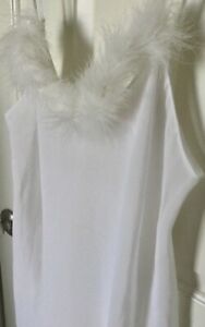 OSCAR DE LA RENTA PINK LABEL White Chemise Chiffon Nightgown Feather Trim