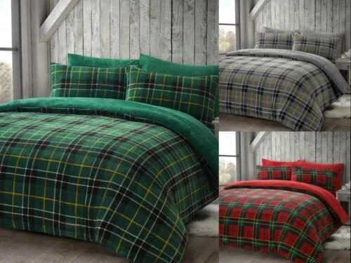 MAYA Teddy Bear Christmas Fleece Check Tartan Bedding Duvet Cover Cozy Warm Winter