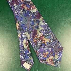 Vintage Seigo Silk Tie Purple Floral 90s Stock Broker Handmade In Japan - Picture 1 of 4