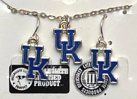 NCAA Univ of Kentucky UK Wildcats Necklace &  Pierced Earrings Silver Pl USA NEW Cover
