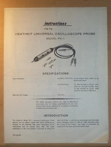 Instructions pour la SONDE OSCILLOSCOPE UNIVERSELLE HEATHKIT modèle PK-1 - Photo 1/1