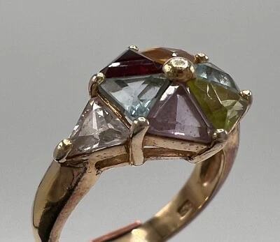 925er Silberring in Gold mit bunten Edelsteinen  - Bild 1 von 4