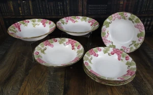 Vintage 7 METLOX POPPY TRAIL Hand Painted Pink Grapes SOUP BOWL Mid-Century - Picture 1 of 16
