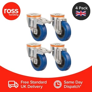 Juego de 4 ruedas de goma azul de 100 mm ruedas de montaje de orificios estuche de vuelo UK NDD - Imagen 1 de 2