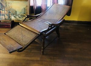 Make Offer Antique Folding Wood Cane Steamer Deck Chair 1890 England Vintage