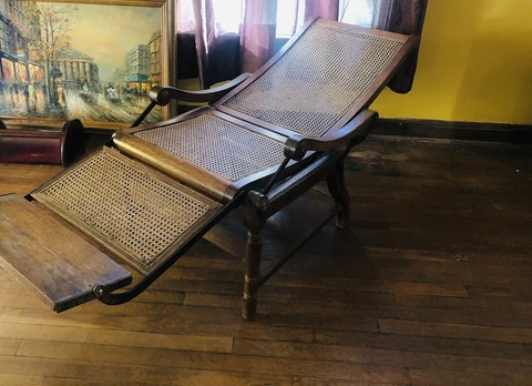 Make Offer Antique Folding Wood Cane Steamer Deck Chair 1890 England Vintage Cover