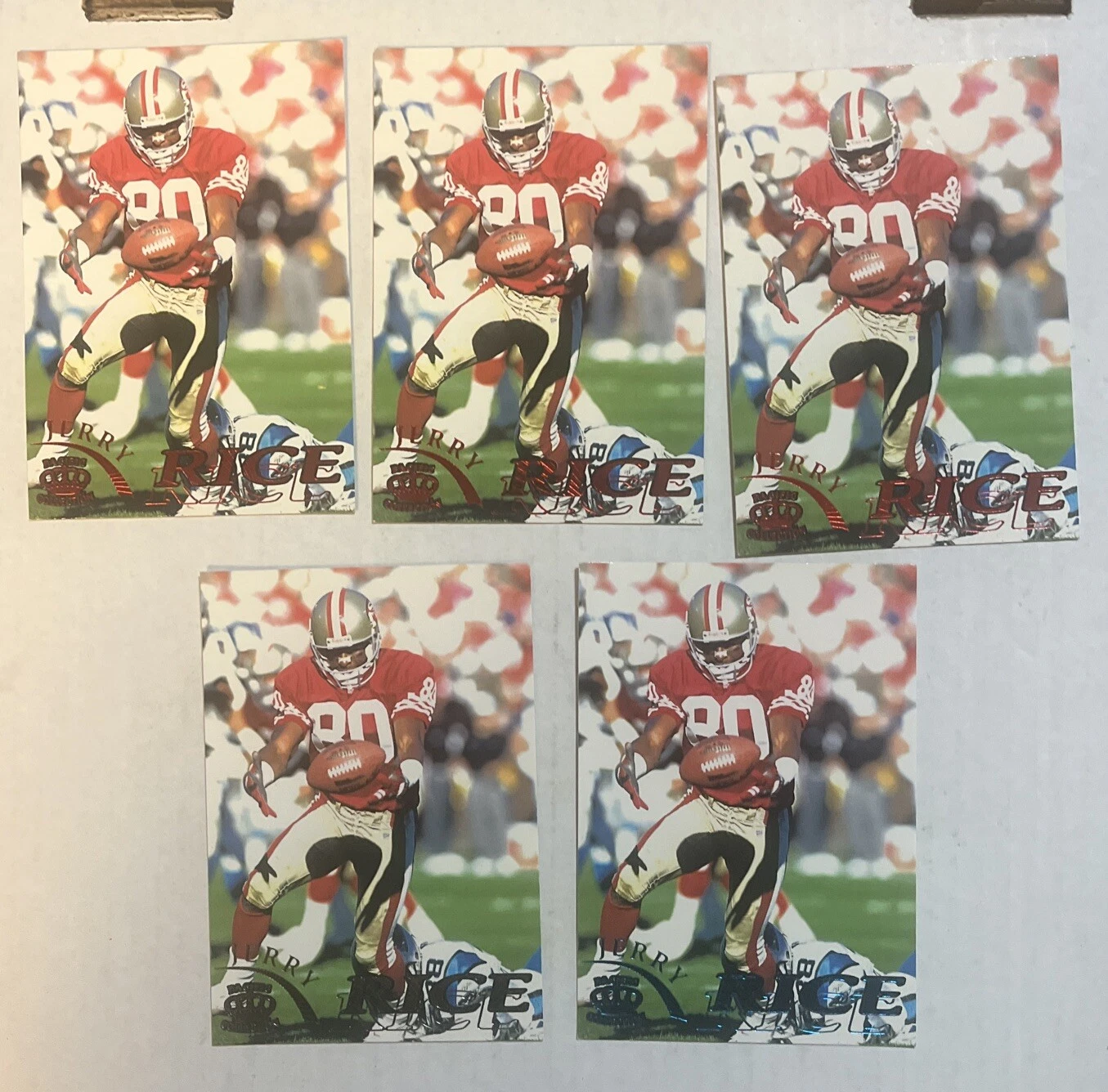 Jerry Rice 1996 Pacific Gridiron Jumbo 10 Card lot Red Blue Green Base Foil