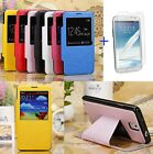 Leather Window View Flip Case w Stand for Galaxy Note 3 III N9000 + Protector