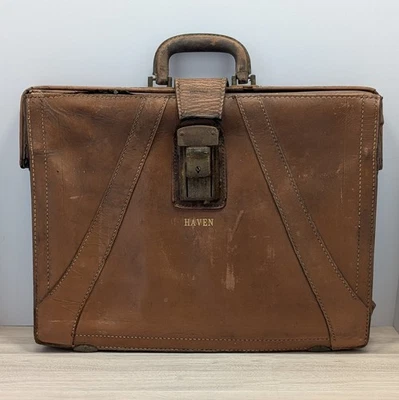 Maletín de cuero grabado HAVEN de colección - Piezas de restauración/reparación proyecto hágalo usted mismo Foto 1 de 4