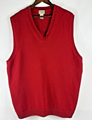 Chaleco Suéter L.L Bean Para Hombre Rojo Algodón Tejido Cuello en V Talla XXL FW80 Foto 1 de 4