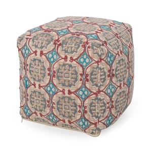 Amelia Handcrafted Fabric Pouf - Multicolored, Rustic, 16-Inch - Picture 1 of 6