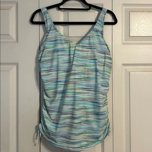 Traje de baño Tankini a rayas LANDS' END Top ceñido 14DD Aqua sujetador ajustable - Imagen 1 de 8