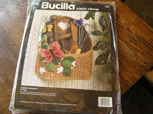 1992 Bucilla Plastic Canvas Kit #6089 WICKER BASKET ORGANIZER 9" High~~NIOP!! - Picture 1 of 3