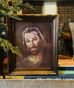 Vintage Jesus Rustikale Kunst Gerahmtes Holz Bild zum Wandbehang Religiöse Kunst - Bild 1 von 8