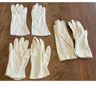 Ladies White Gloves Lot of (3) Vintage Embroidered Regency Tea Party Cotillion - Image 1 of 4