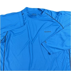 Simms Fishing SolarFlex Long Sleeve Shirt Men's XL Blue Stretch Lightweight - Picture 1 of 17
