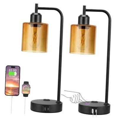Industrial Touch Nightstand Lamps for Bedrooms Set of 2 - 3-Way C-Amber - Image 1 of 4