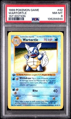 Pokemon Wartortle Base Set Shadowless 1st Edition #42 PSA 8 - Image 1 of 3