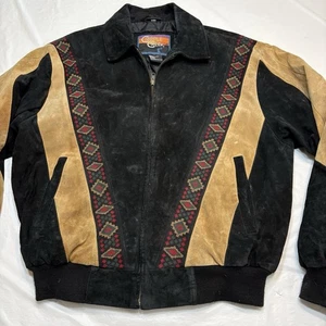 Chaqueta Bomber Cripple Creek Western Azteca Cuero Bordado Hombre’s Mediana - Imagen 1 de 9
