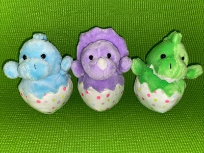 Eggasaurus Dino Ganz Plush Baby Dinosaur Eggs 5” Lot Of 3 Purple Blue Green - Image 1 of 4
