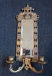 Vintage Bradley & Hubbard "3502" Messing Bronze abgeschrägter Spiegel 2 Kerzen Wandleuchter - Bild 1 von 10