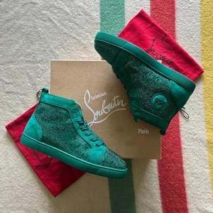 Christian Louboutin Green Velour Studded Crystal Suede Sneaker Gr. 43 / US10 - Bild 1 von 9