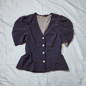 Blusa Peplum Milk & Honey Retro Rockabilly Azul Marino Manga de lunares Talla S - Imagen 1 de 7