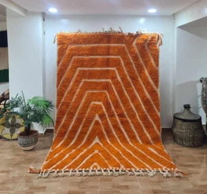 Moroccan  5x8 ft Rug Beni ourain Handmade Berber Orange Soft wool Geometric Rug - Picture 1 of 4