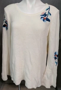 St. John's Bay Sweater Womens Large Cream Embroidered Long Bell Sleeve - Picture 1 of 10