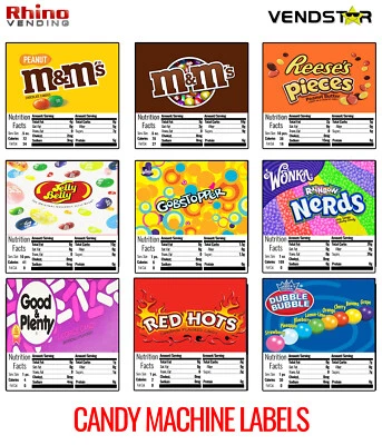 (9) CANDY VENDING MACHINE STICKERS LABELS - NUTRITION INFO - 2.5" x 2.5" - Image 1 of 4
