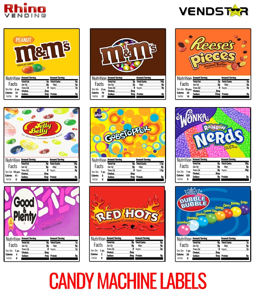 (9) CANDY VENDING MACHINE STICKERS LABELS - NUTRITION INFO - 2.5" x 2.5" - Image 1 of 4