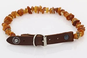 Baltic Amber Rough Unpolished Dog Cat Leather Collar Pet Necklace Various Length - Picture 1 of 9